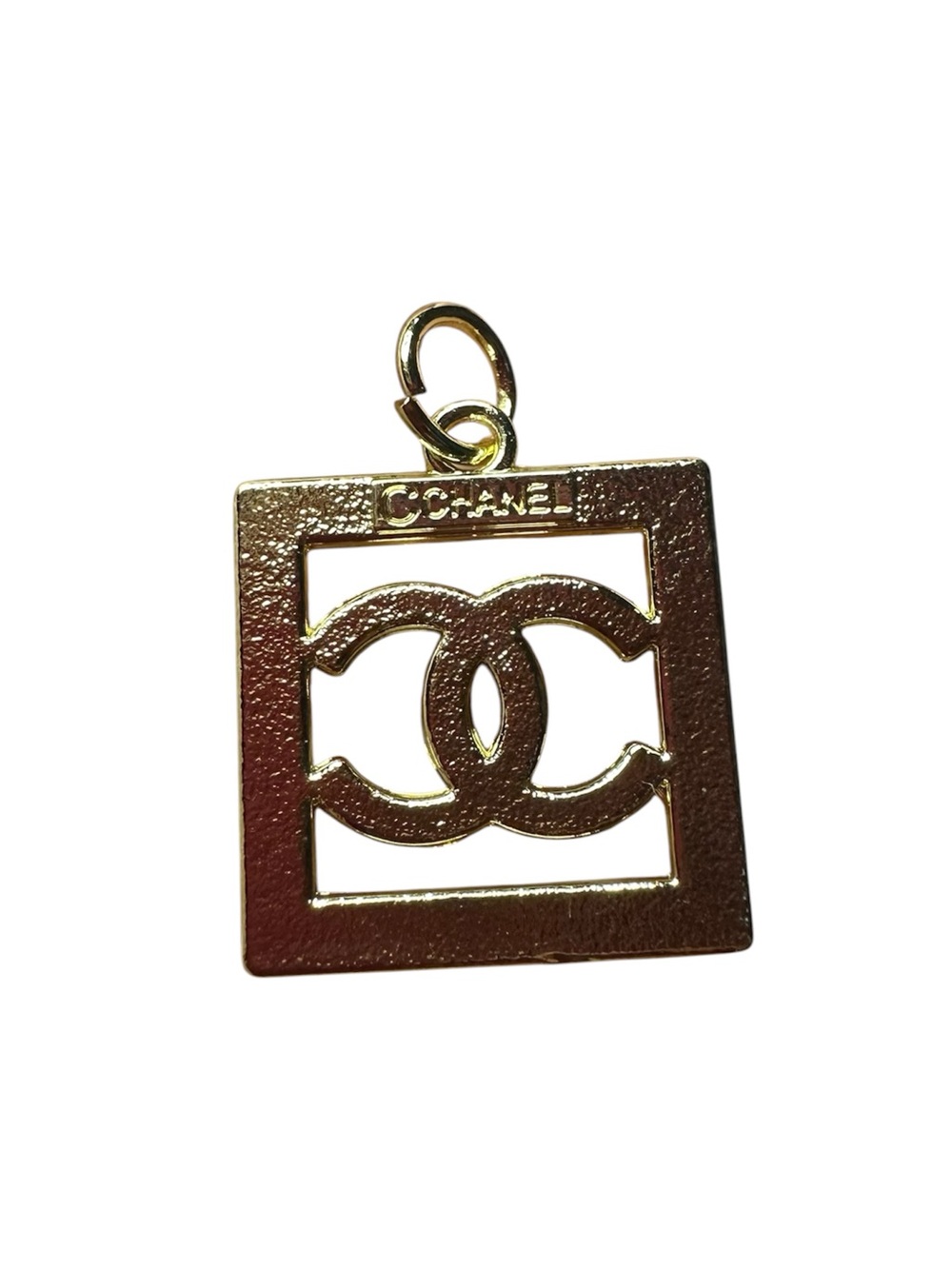Chanel Square Gold Etched Zipper Pull Charm with Clear Stone Logo - Picture 6 of 9
